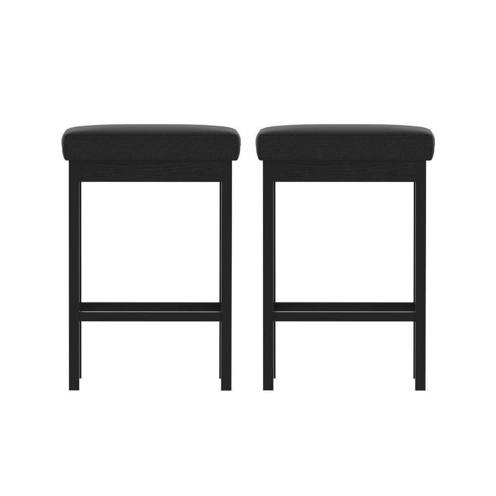Milan Leather Padded Square Bar Stools 66cm Metal Black (Set of 2) - Barstool Express