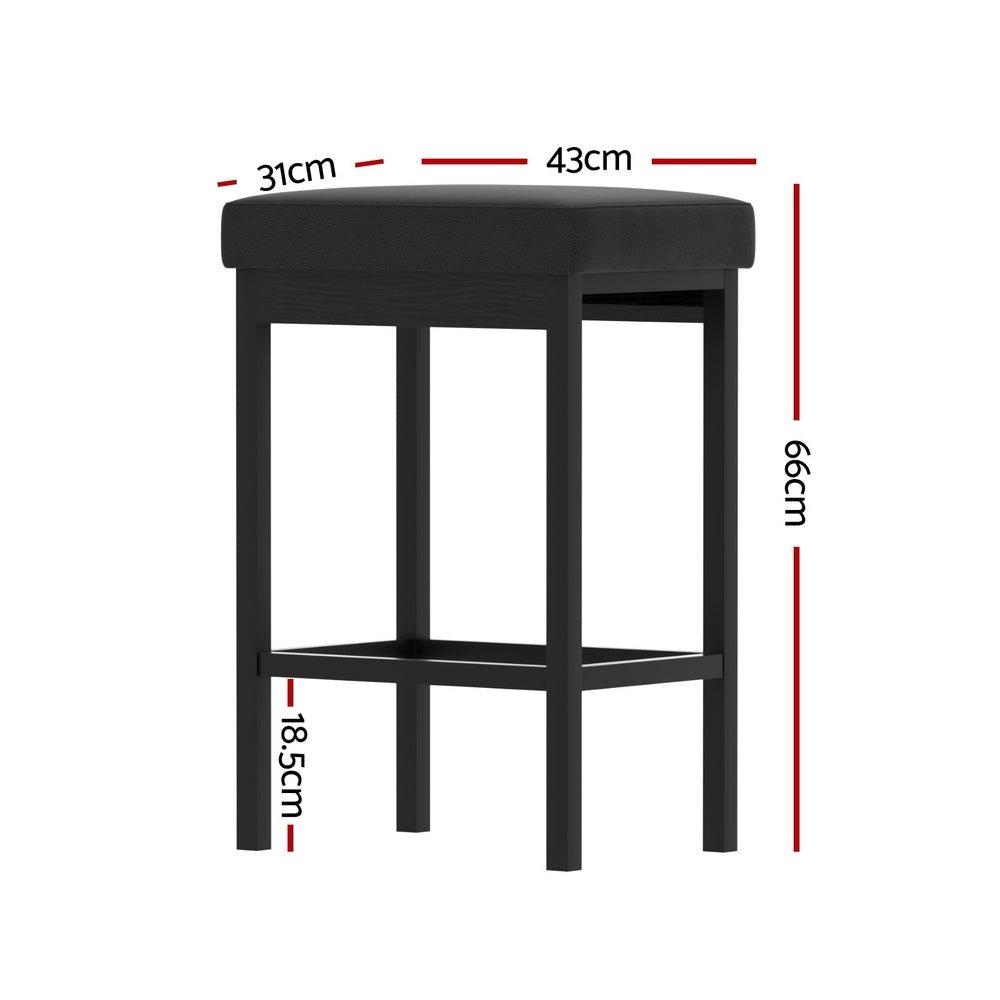 Milan Leather Padded Square Bar Stools 66cm Metal Black (Set of 4) - Barstool Express