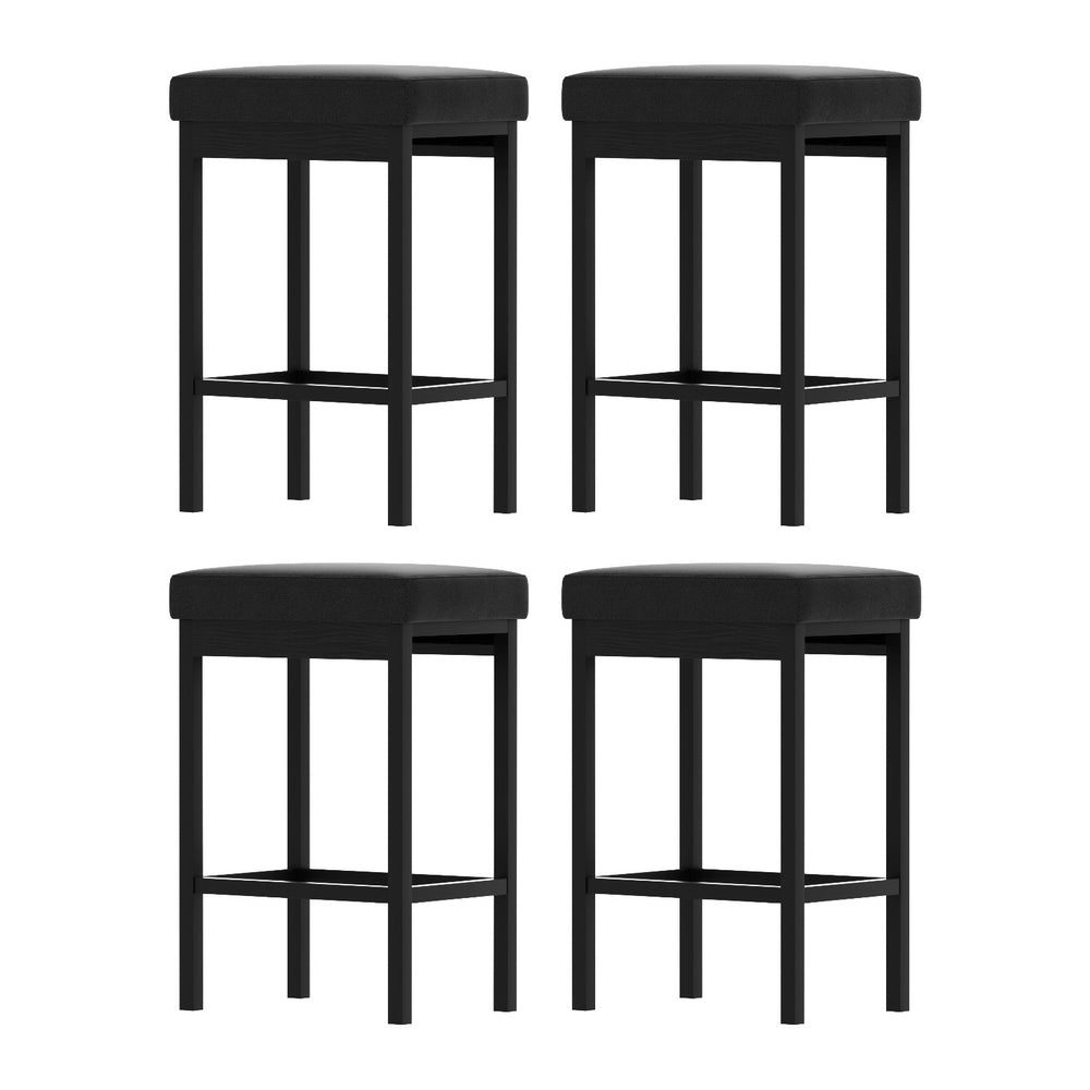 Milan Leather Padded Square Bar Stools 66cm Metal Black (Set of 4) - Barstool Express
