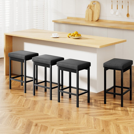Milan Leather Padded Square Bar Stools 66cm Metal Black (Set of 4) - Barstool Express