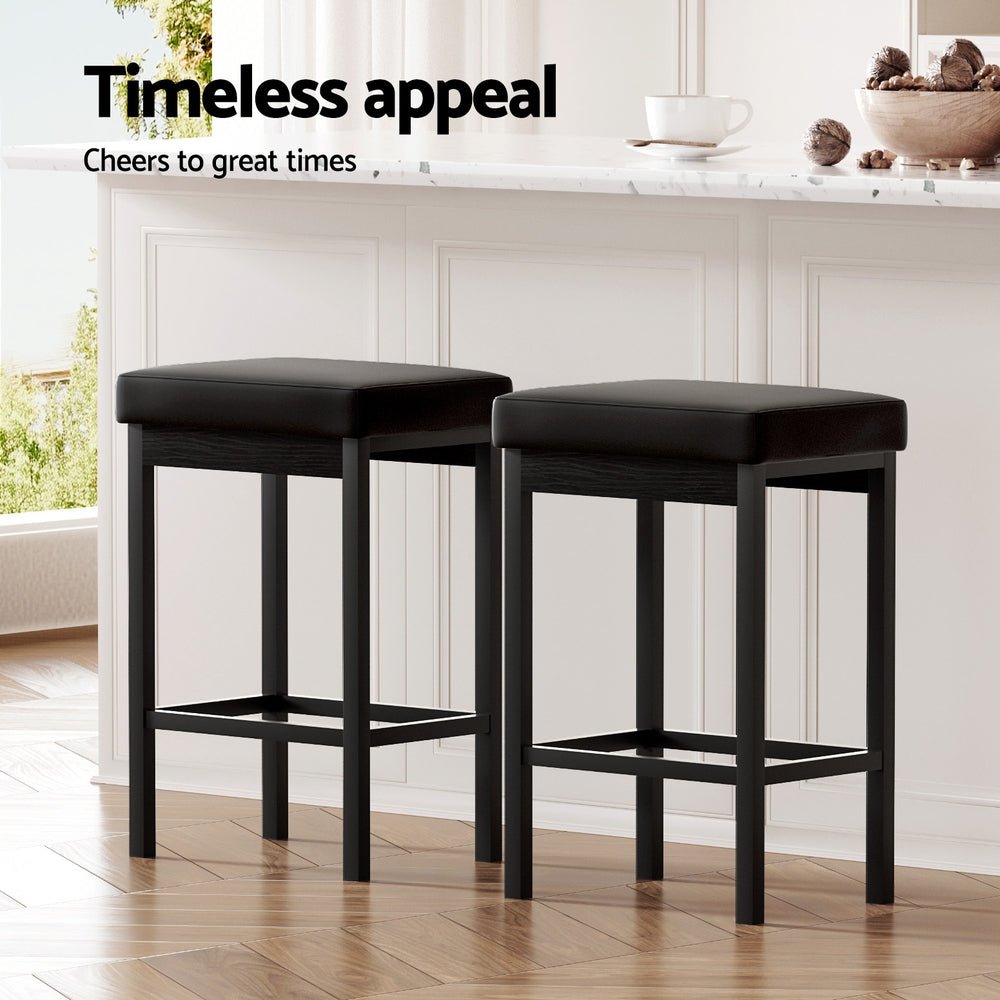 Milan Leather Padded Square Bar Stools 66cm Metal Black (Set of 4) - Barstool Express