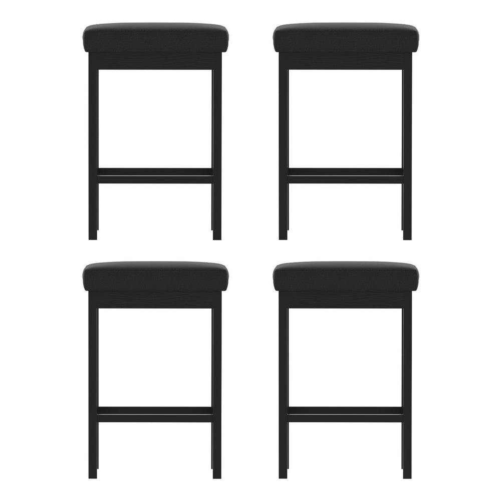 Milan Leather Padded Square Bar Stools 66cm Metal Black (Set of 4) - Barstool Express