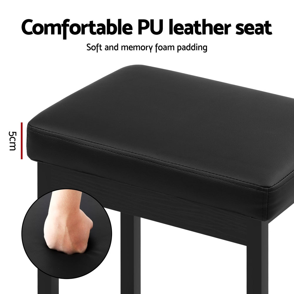 Milan Leather Padded Square Bar Stools 66cm Metal Black (Set of 4) - Barstool Express