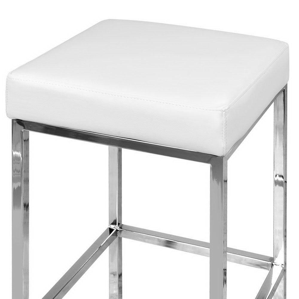 Milan Leather Padded Square Bar Stools 69cm Chrome White (Set of 2) - Barstool Express