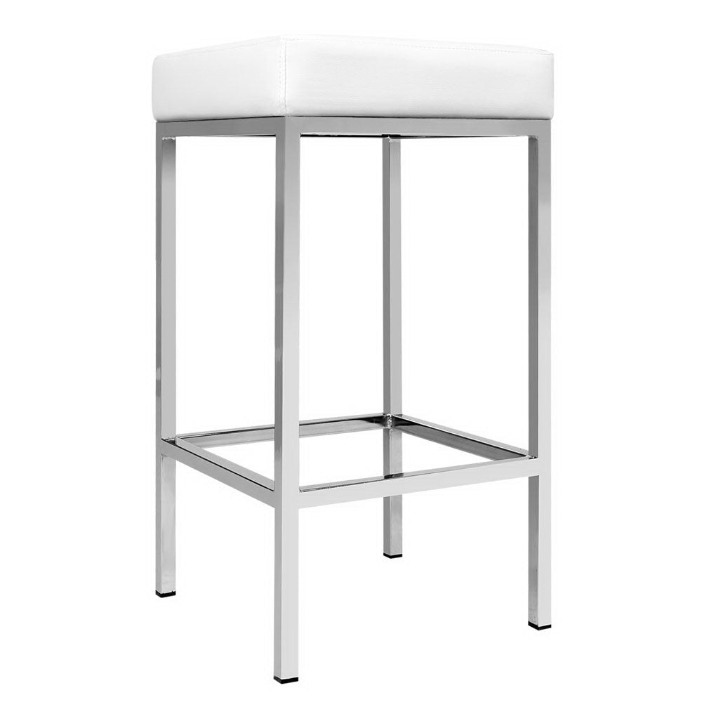 Milan Leather Padded Square Bar Stools 69cm Chrome White (Set of 2) - Barstool Express