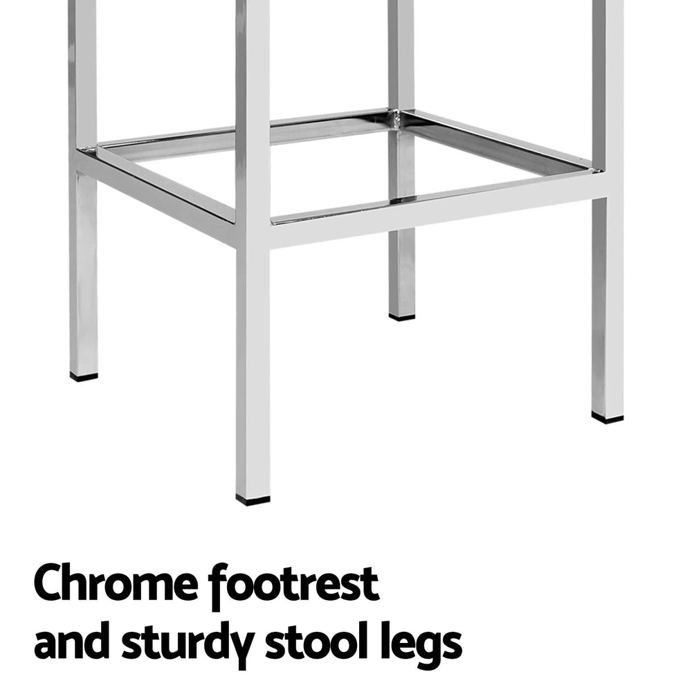 Milan Leather Padded Square Bar Stools 69cm Chrome White (Set of 4) - Barstool Express