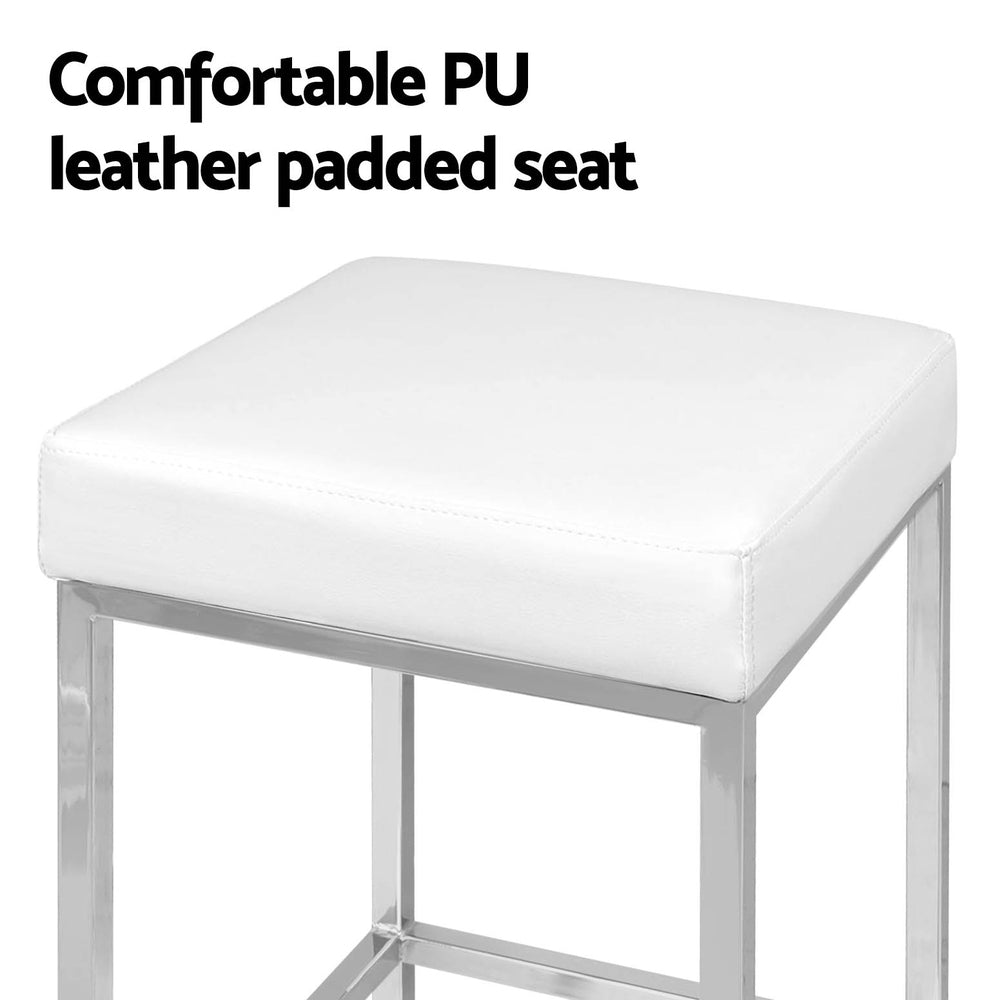 Milan Leather Padded Square Bar Stools 69cm Chrome White (Set of 4) - Barstool Express