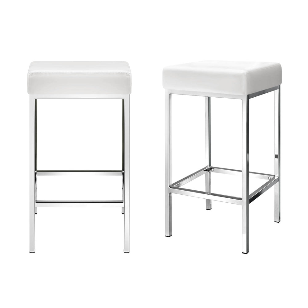 Milan Leather Padded Square Bar Stools 69cm Chrome White (Set of 4) - Barstool Express