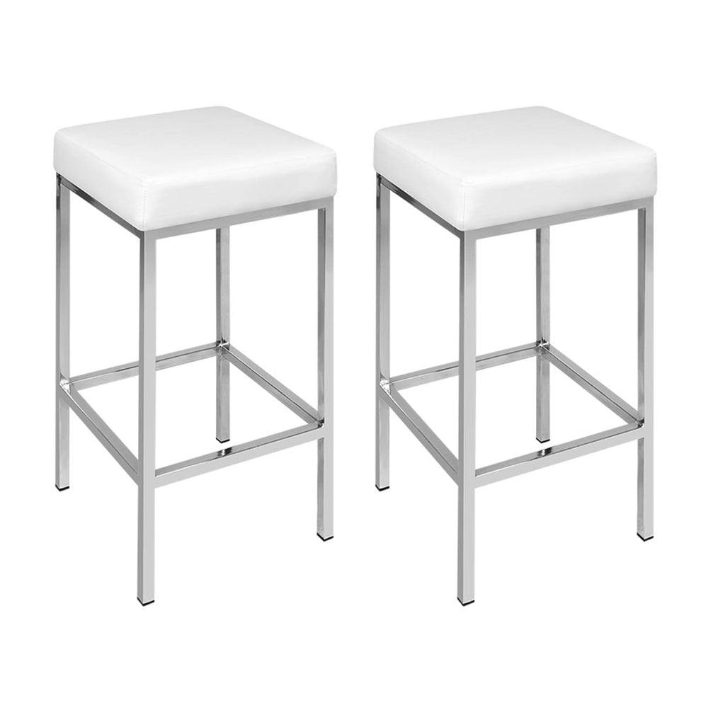 Milan Leather Padded Square Bar Stools 69cm Chrome White (Set of 4) - Barstool Express