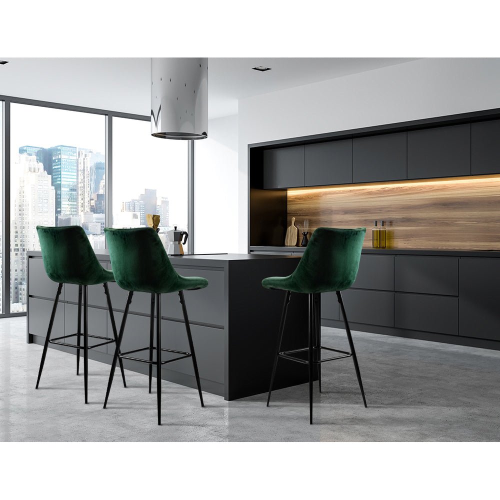 Milla Velvet Bar Stools 76cm Green (Set of 2) - Barstool Express
