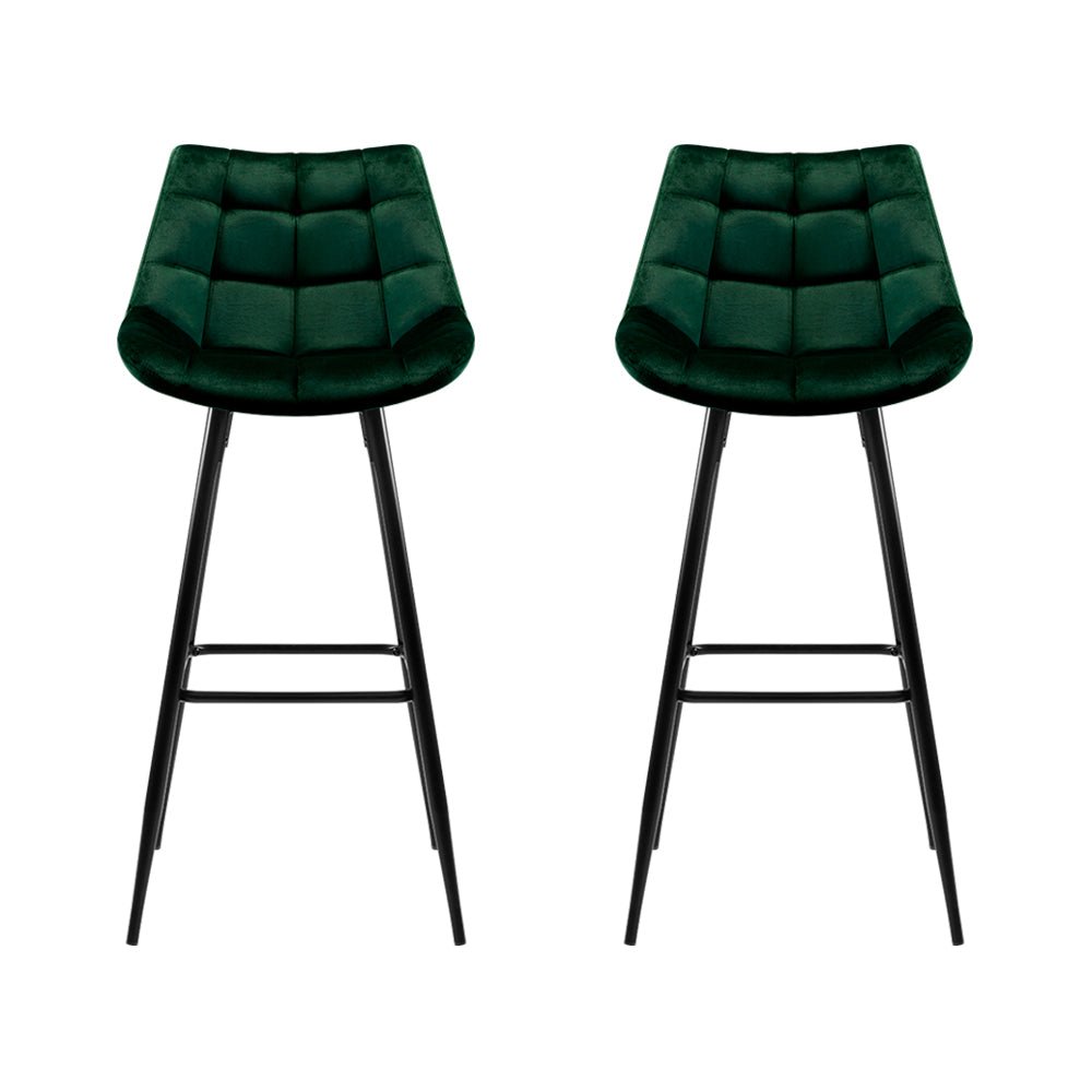 Milla Velvet Bar Stools 76cm Green (Set of 2) - Barstool Express