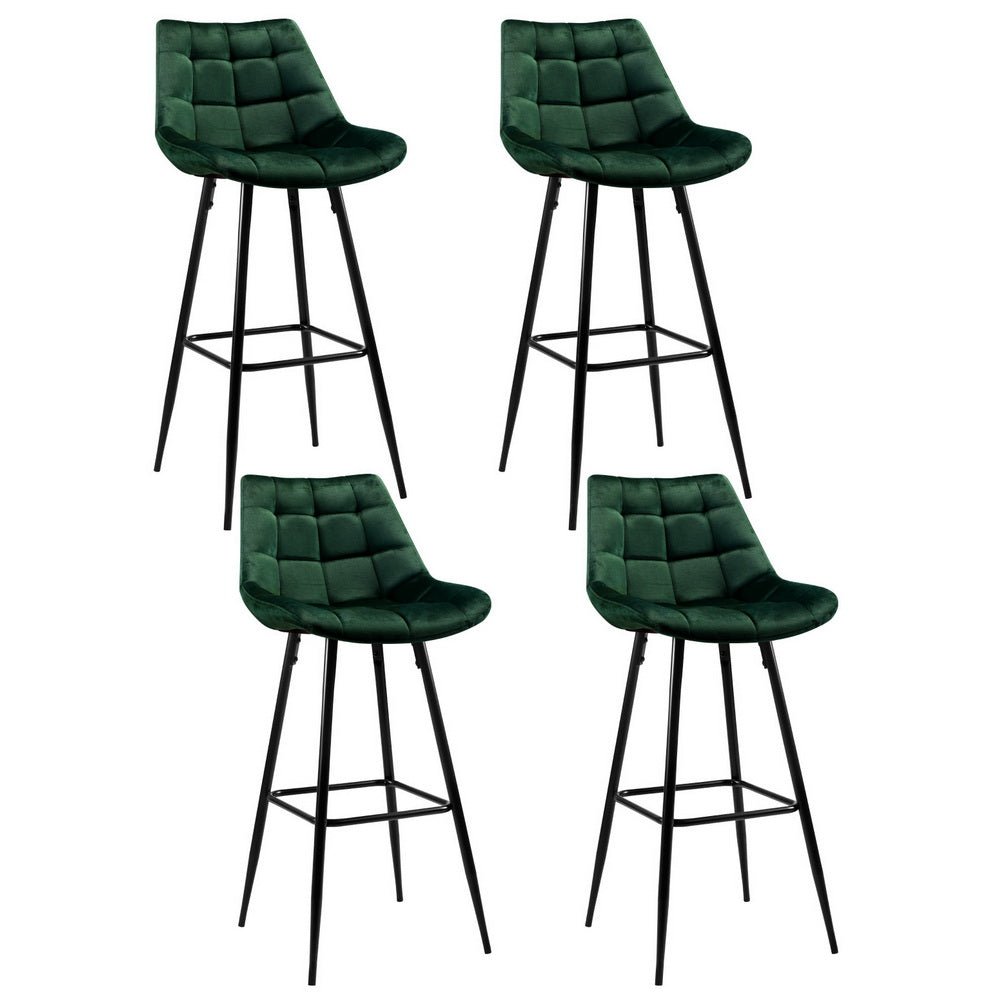 Milla Velvet Bar Stools 76cm Green (Set of 4) - Barstool Express