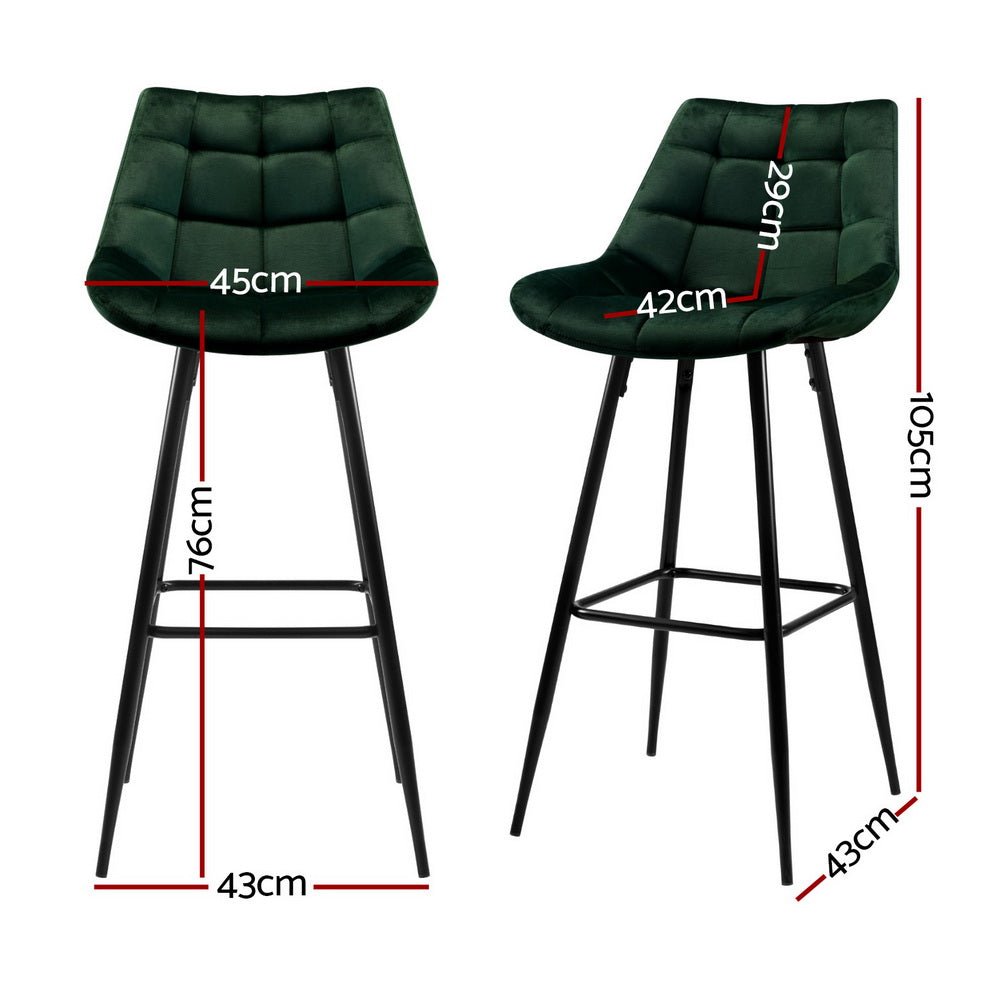 Milla Velvet Bar Stools 76cm Green (Set of 4) - Barstool Express