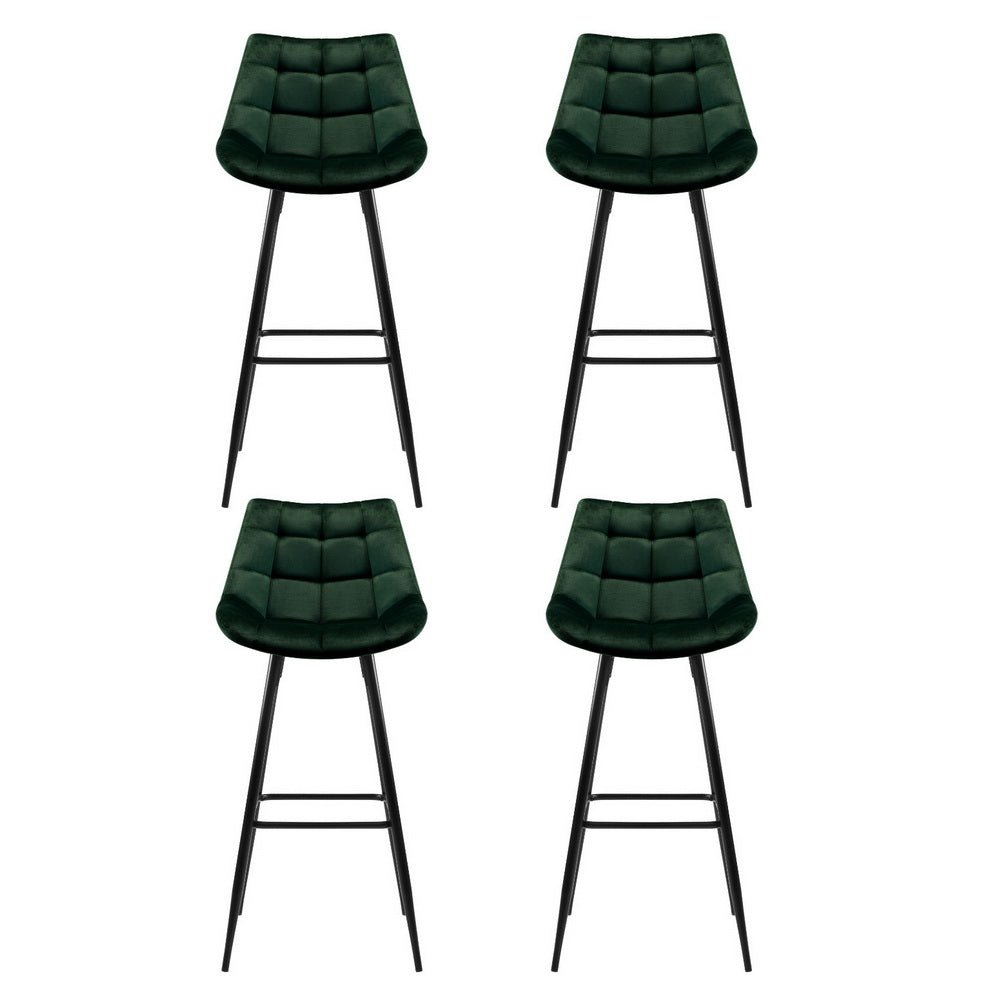 Milla Velvet Bar Stools 76cm Green (Set of 4) - Barstool Express