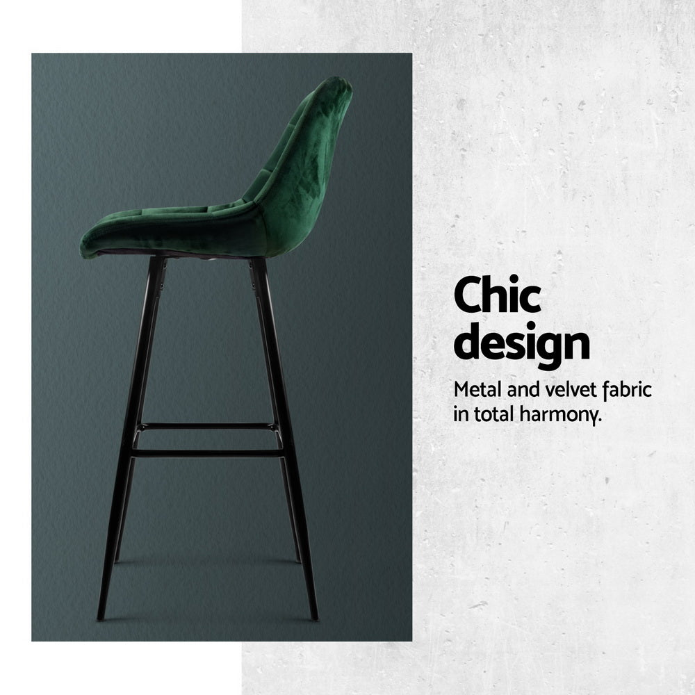 Milla Velvet Bar Stools 76cm Green (Set of 4) - Barstool Express