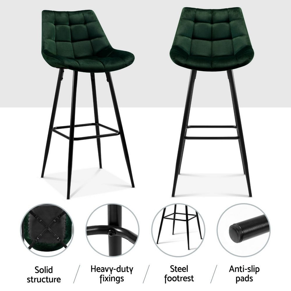 Milla Velvet Bar Stools 76cm Green (Set of 4) - Barstool Express