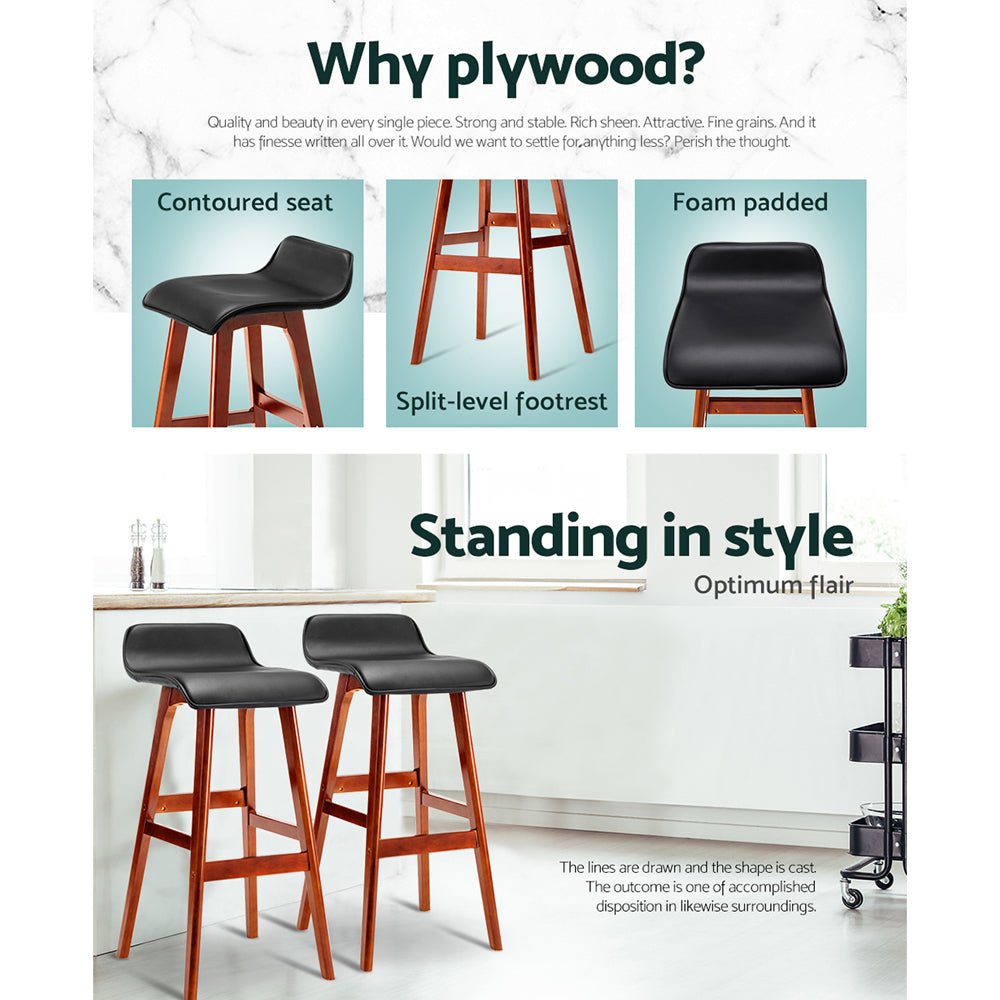 Milo Leather Bentwood Bar Stools 74cm Black (Set of 2) - Barstool Express
