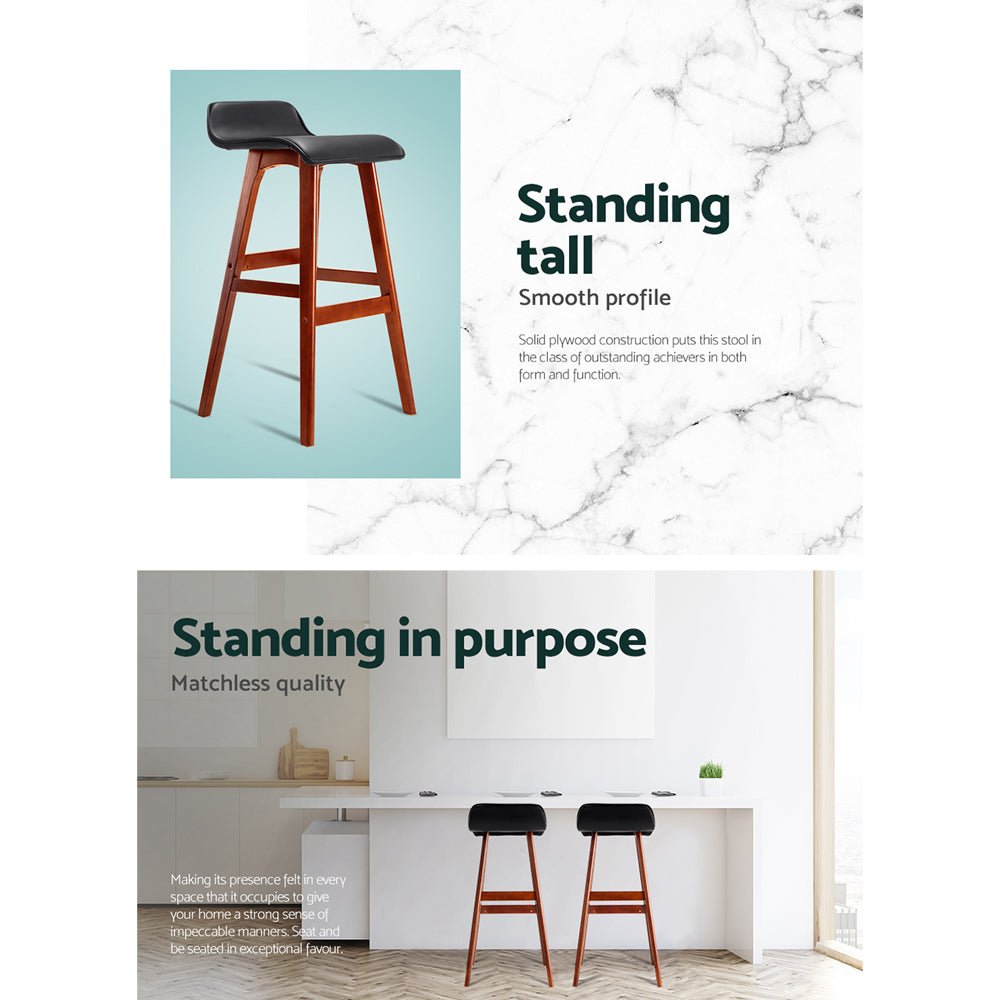 Milo Leather Bentwood Bar Stools 74cm Black (Set of 2) - Barstool Express