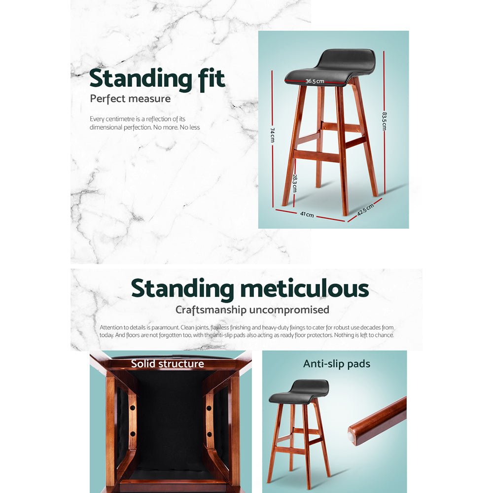 Milo Leather Bentwood Bar Stools 74cm Black (Set of 2) - Barstool Express
