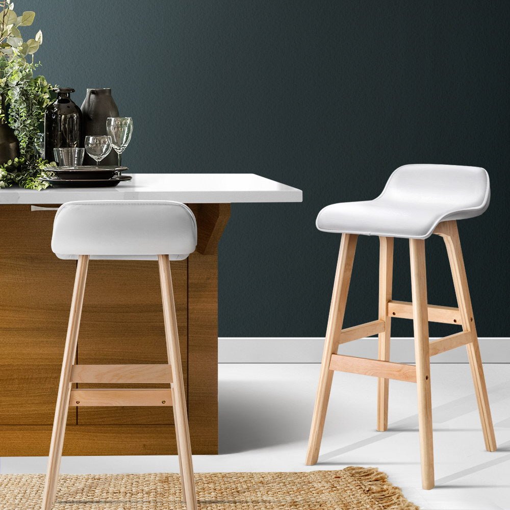 Milo Leather Bentwood Bar Stools 74cm White (Set of 2) - Barstool Express