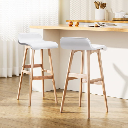 Milo Leather Bentwood Bar Stools 74cm White (Set of 2) - Barstool Express