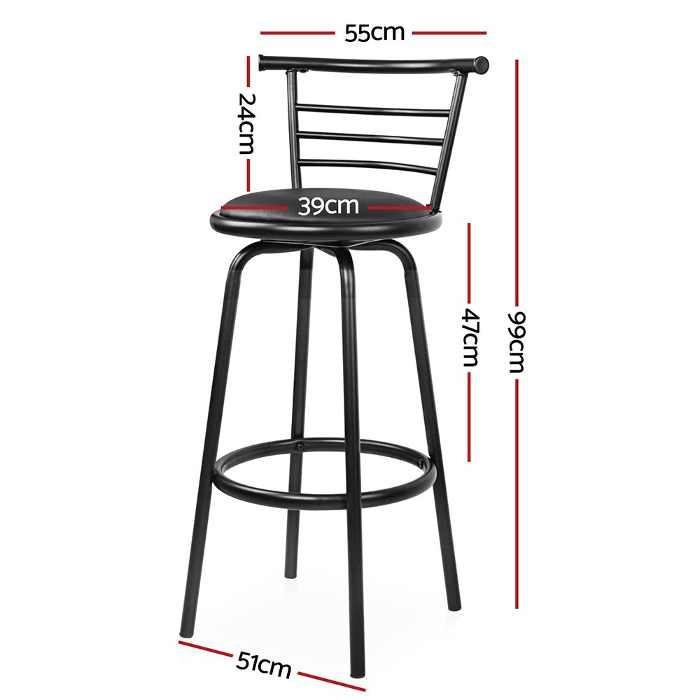 Black bar stool with measurements on a white background