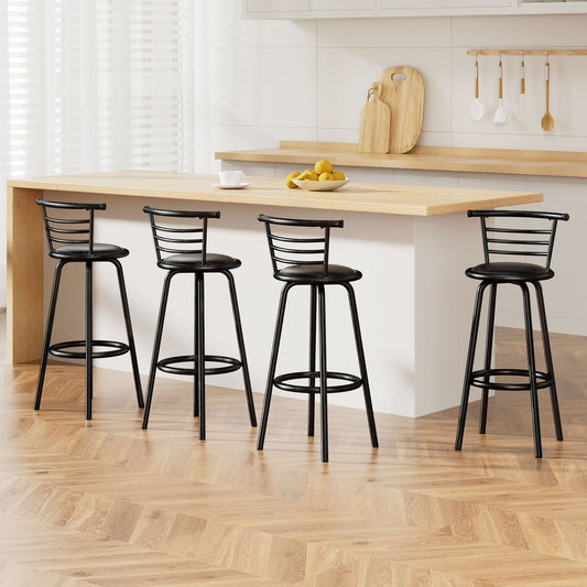 Mimi Leather Padded Swivel Bar Stools 75cm Black (Set of 4) - Barstool Express