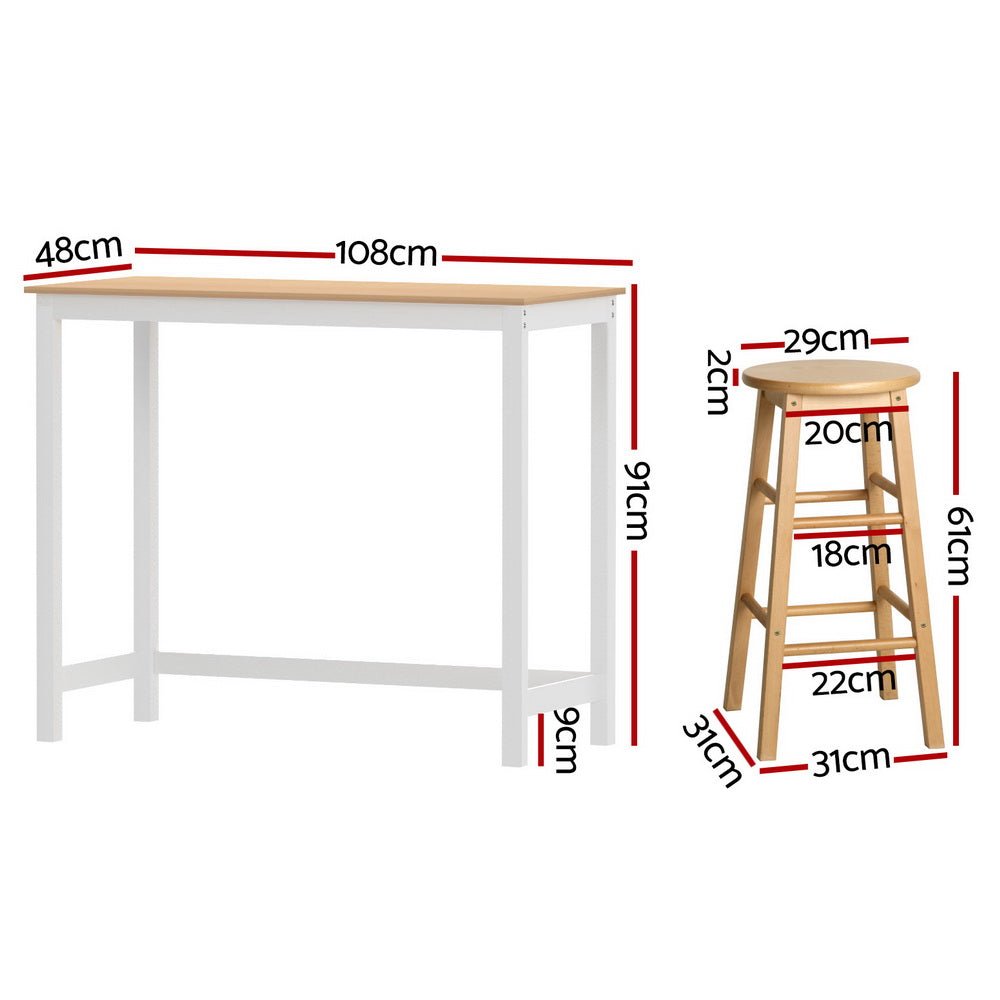 Moana Kitchen Bar Table & Stools Set – Natural & White (5 Piece) - Barstool Express