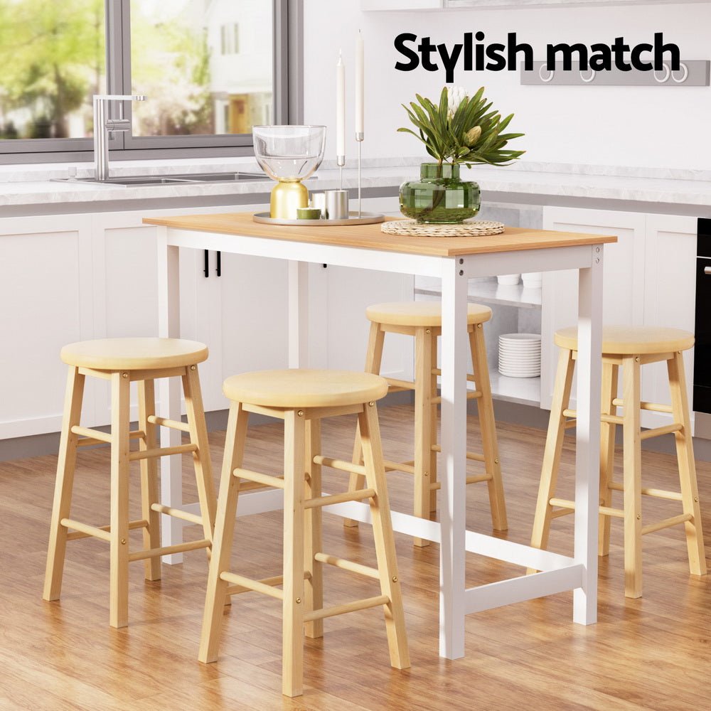Moana Kitchen Bar Table & Stools Set – Natural & White (5 Piece) - Barstool Express