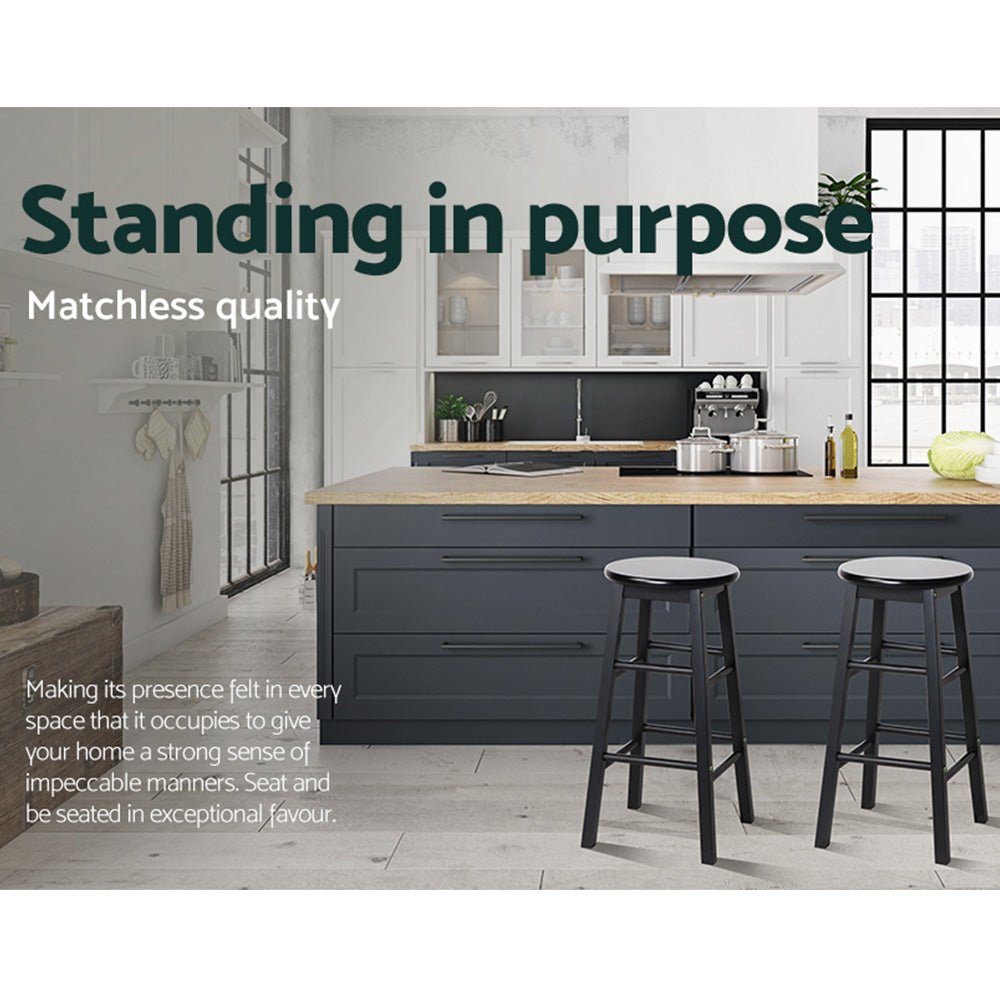 Moana Round Wooden Bar Stools 61cm Black (Set of 2) - Barstool Express