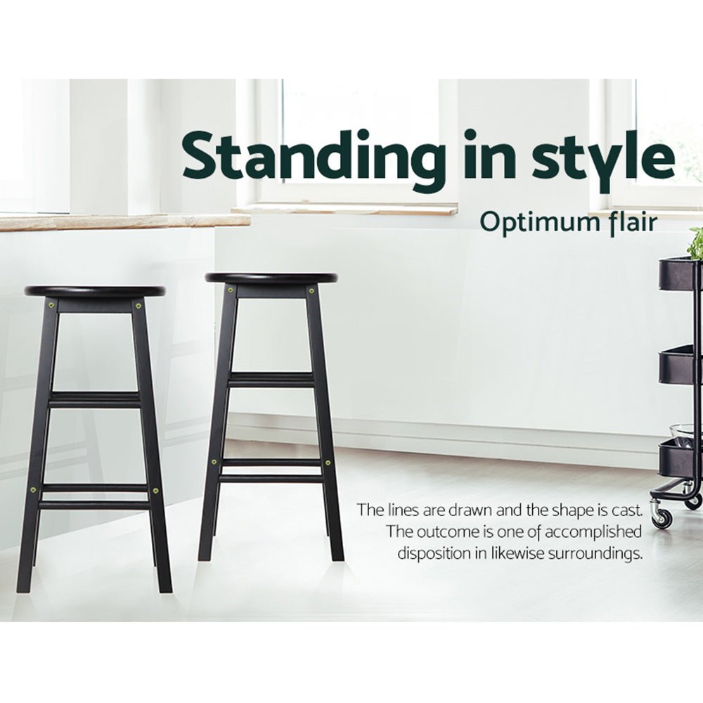 Moana Round Wooden Bar Stools 61cm Black (Set of 2) - Barstool Express