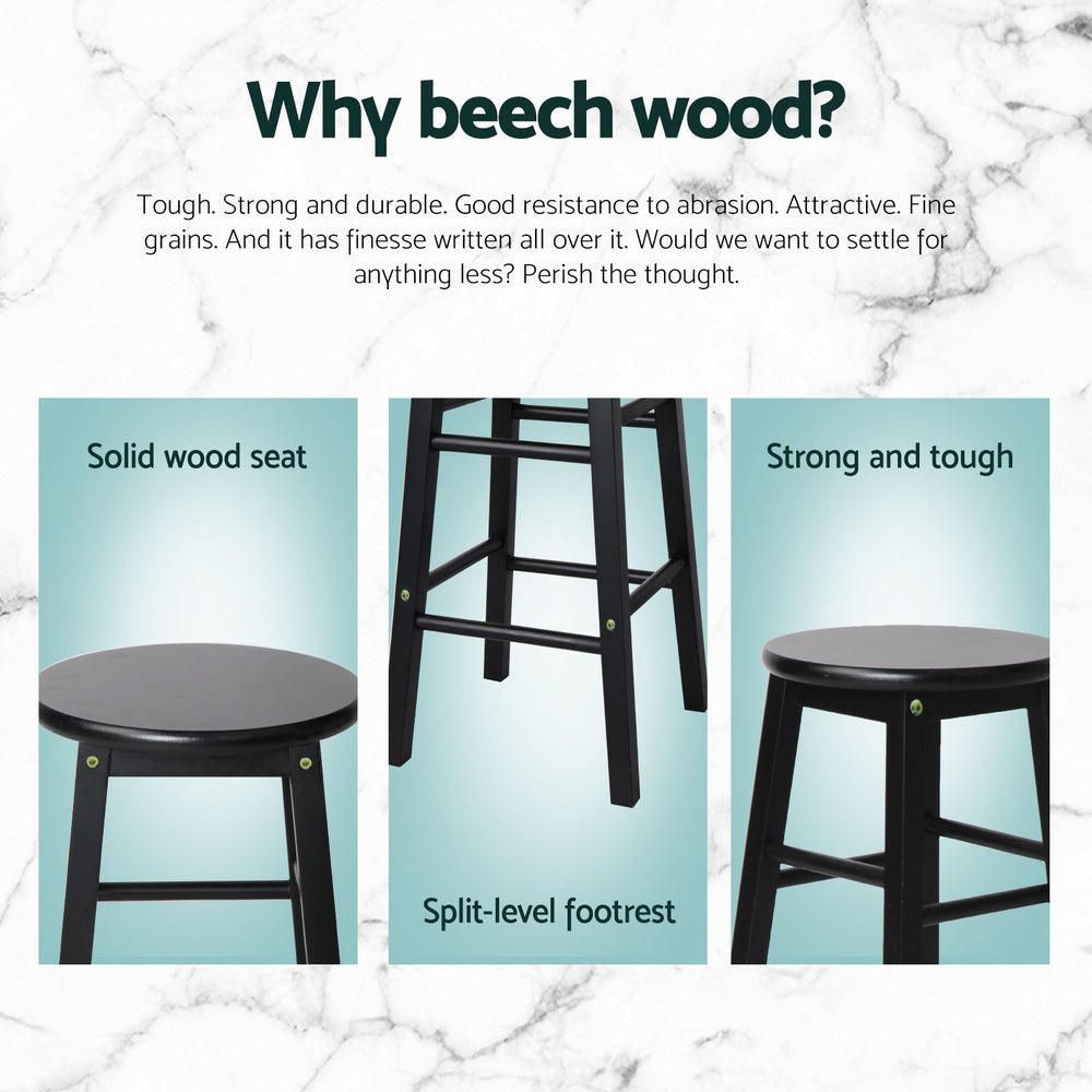 Moana Round Wooden Bar Stools 61cm Black (Set of 4) - Barstool Express