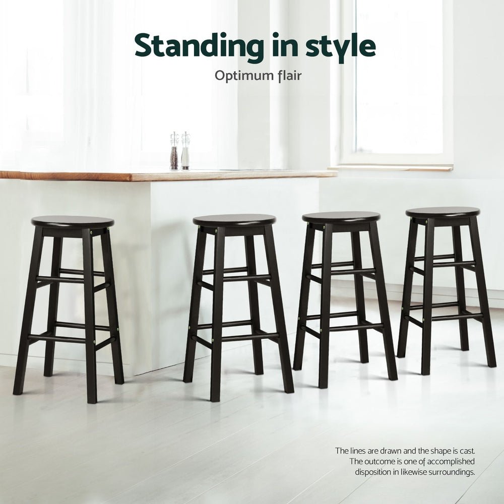 Moana Round Wooden Bar Stools 61cm Black (Set of 4) - Barstool Express