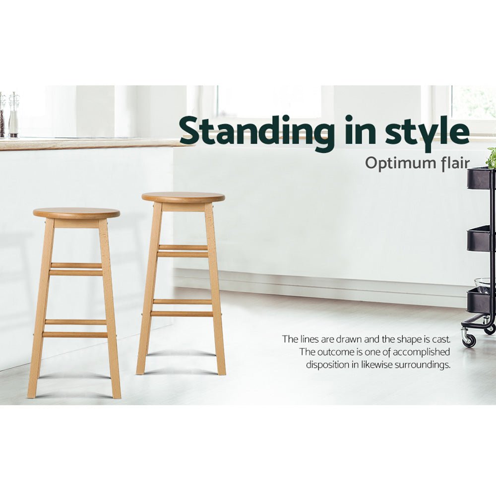 Moana Round Wooden Bar Stools 61cm Natural (Set of 2) - Barstool Express