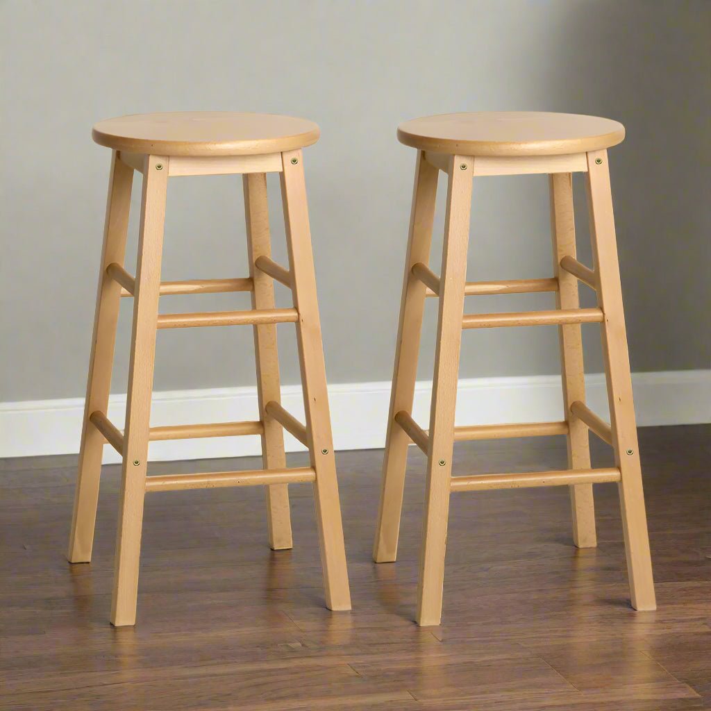 Moana Round Wooden Bar Stools 61cm Natural (Set of 2) - Barstool Express