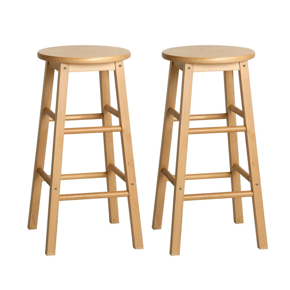 Moana Round Wooden Bar Stools 61cm Natural (Set of 2) - Barstool Express