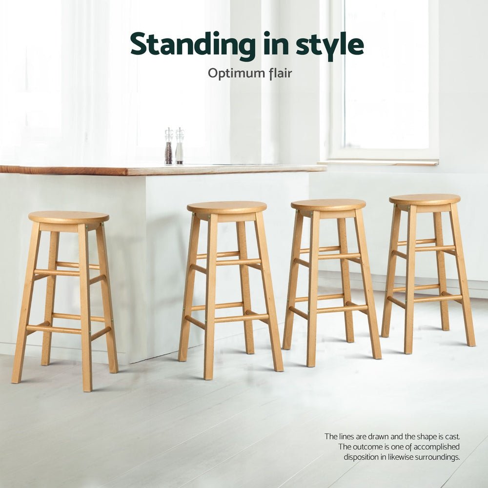 Moana Round Wooden Bar Stools 61cm Natural (Set of 4) - Barstool Express