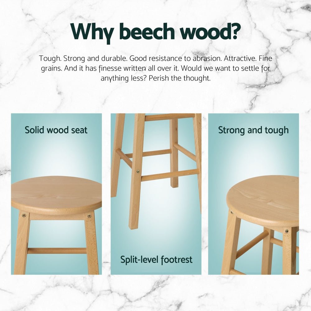 Moana Round Wooden Bar Stools 61cm Natural (Set of 4) - Barstool Express