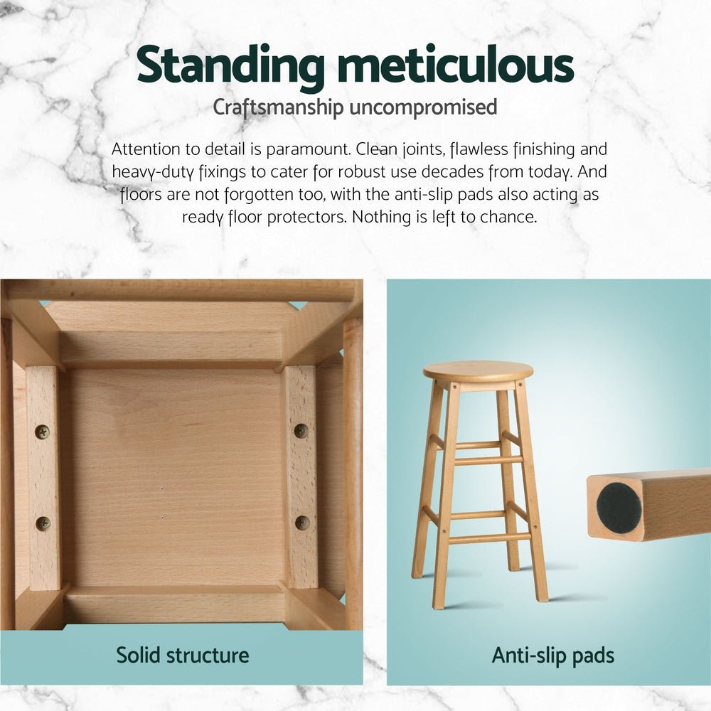 Moana Round Wooden Bar Stools 61cm Natural (Set of 4) - Barstool Express