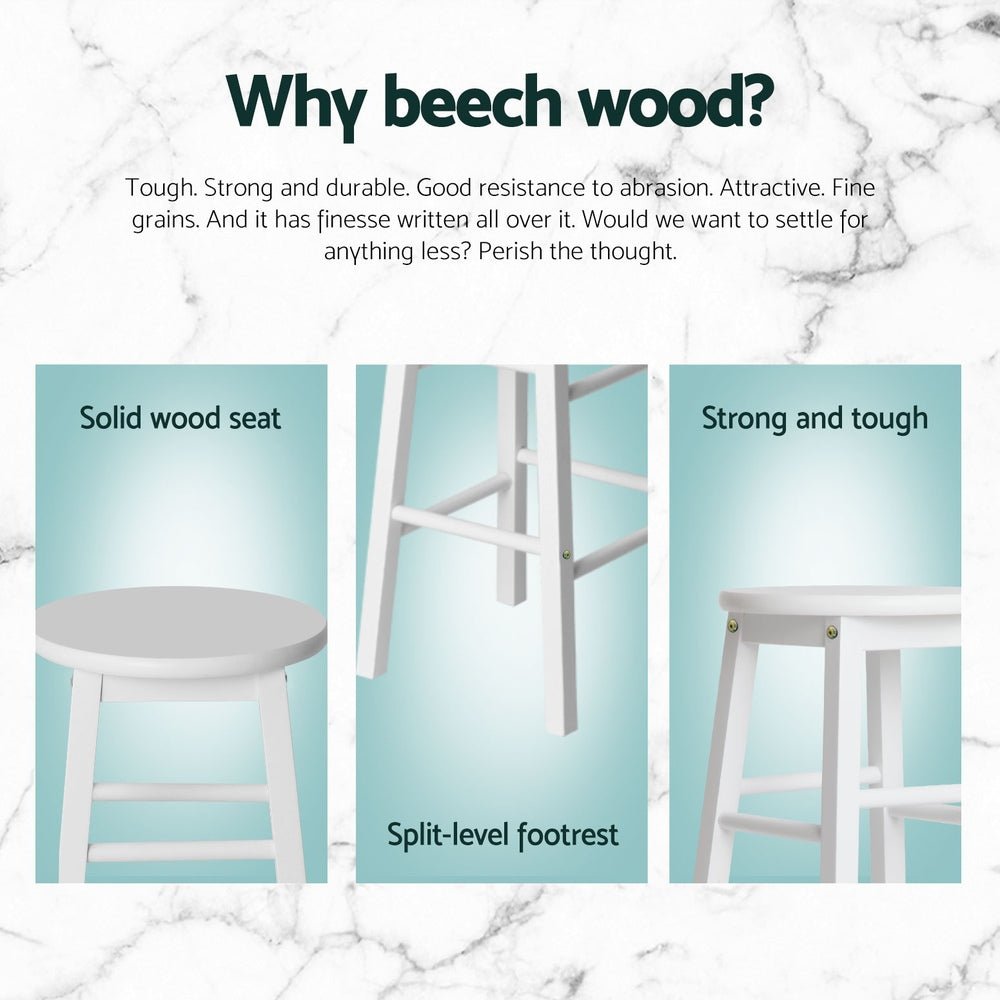 Moana Round Wooden Bar Stools 61cm White (Set of 4) - Barstool Express