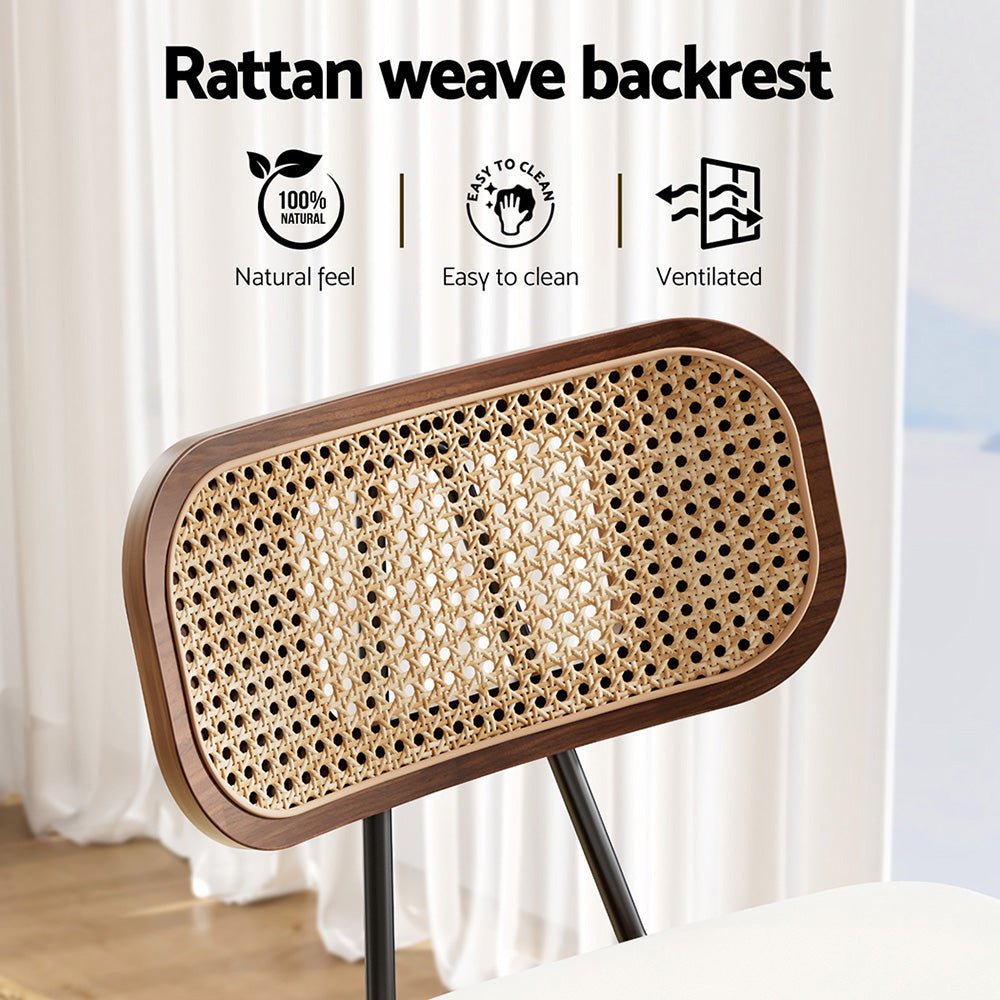 Nina Leather Padded Rattan Bar Stools 64cm Walnut & Beige (Set of 4) - Barstool Express