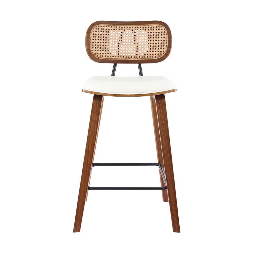 Nina Leather Padded Rattan Bar Stools 64cm Walnut & Beige (Set of 4) - Barstool Express