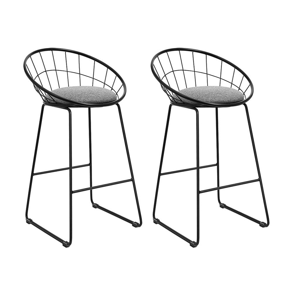 Nox Metal Padded Seat Bar Stools 65cm Grey (Set of 2) - Barstool Express