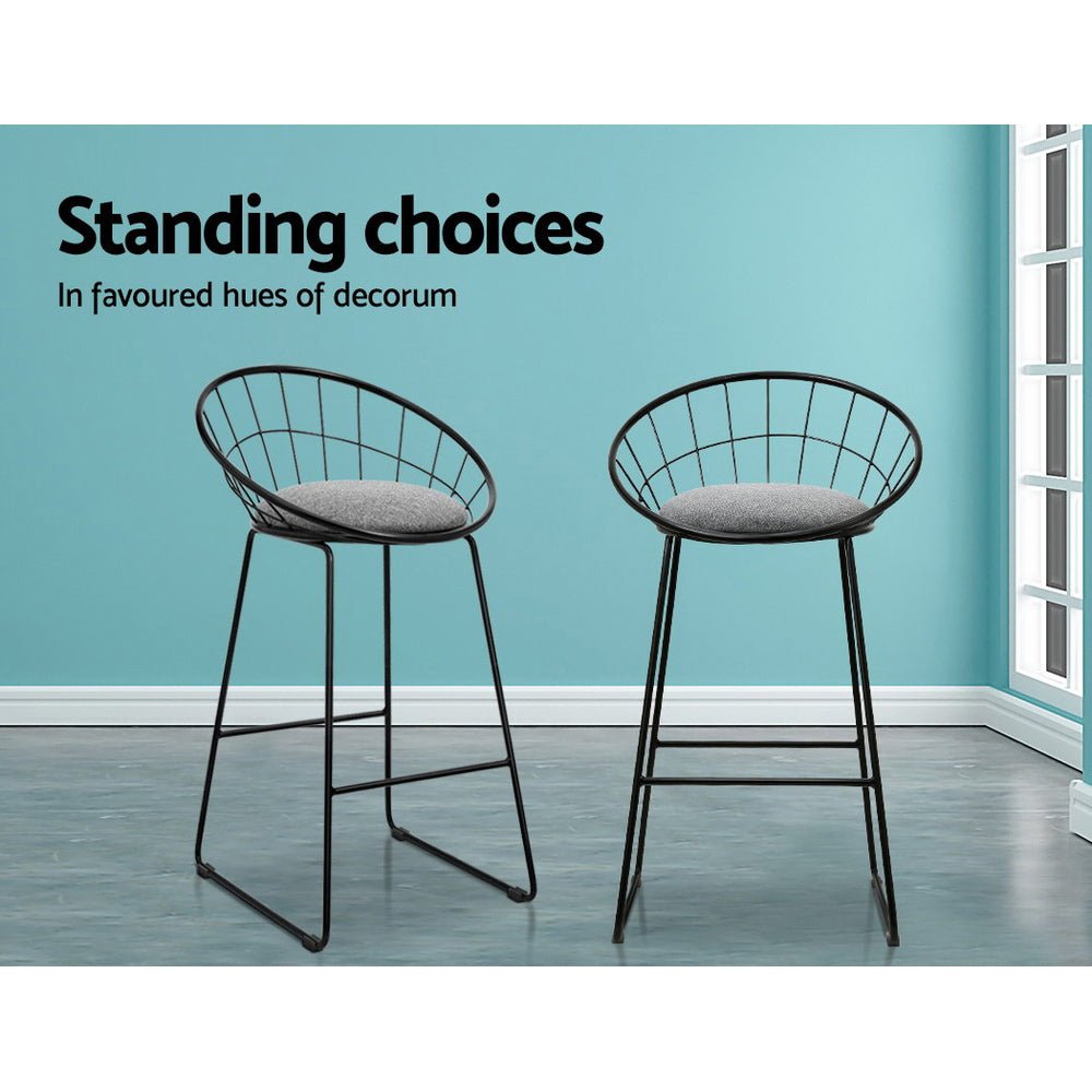 Nox Metal Padded Seat Bar Stools 65cm Grey (Set of 2) - Barstool Express