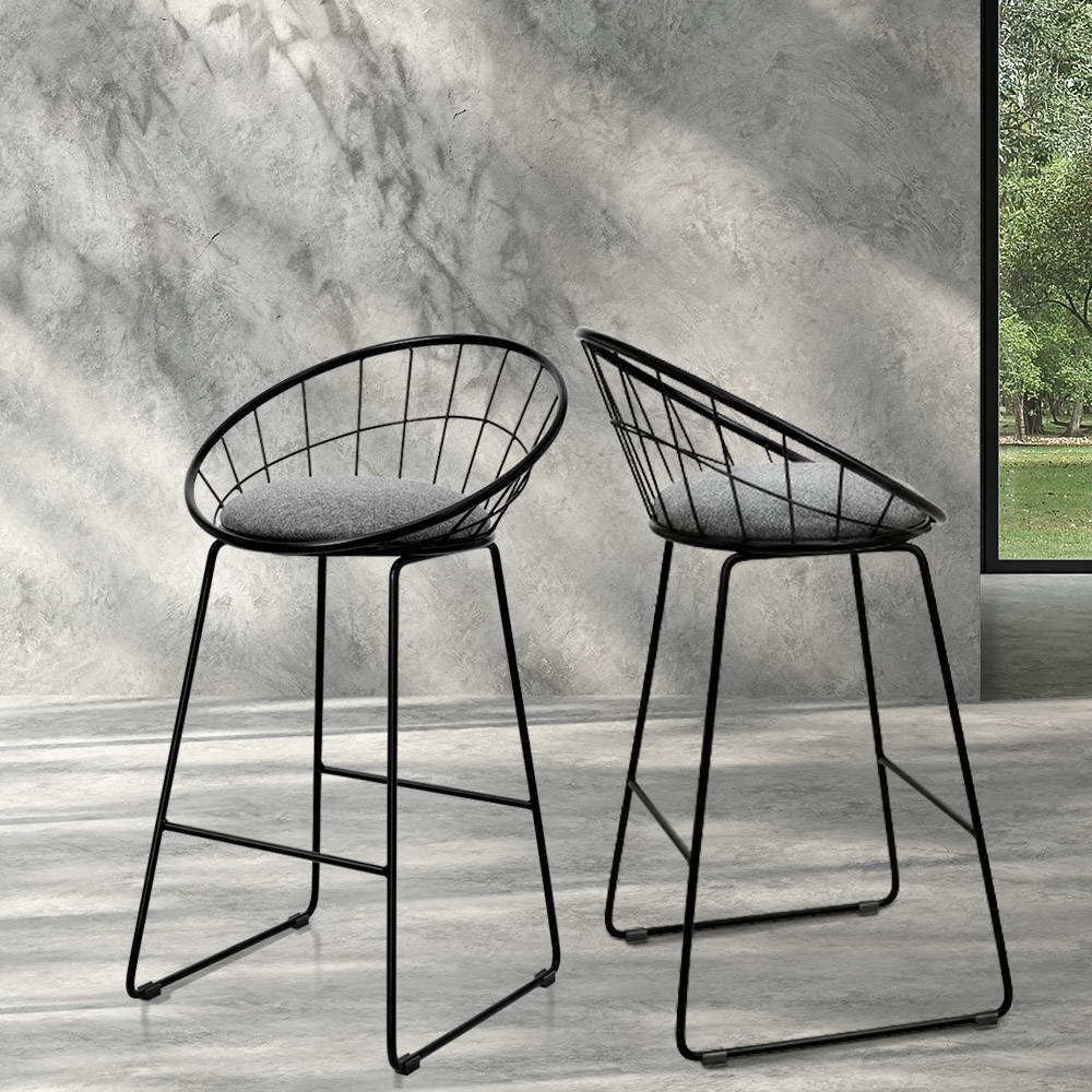 Nox Metal Padded Seat Bar Stools 65cm Grey (Set of 2) - Barstool Express