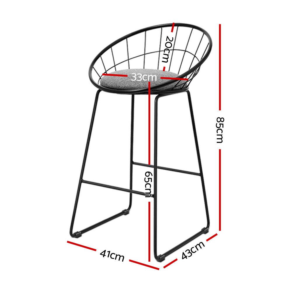 Nox Metal Padded Seat Bar Stools 65cm Grey (Set of 2) - Barstool Express