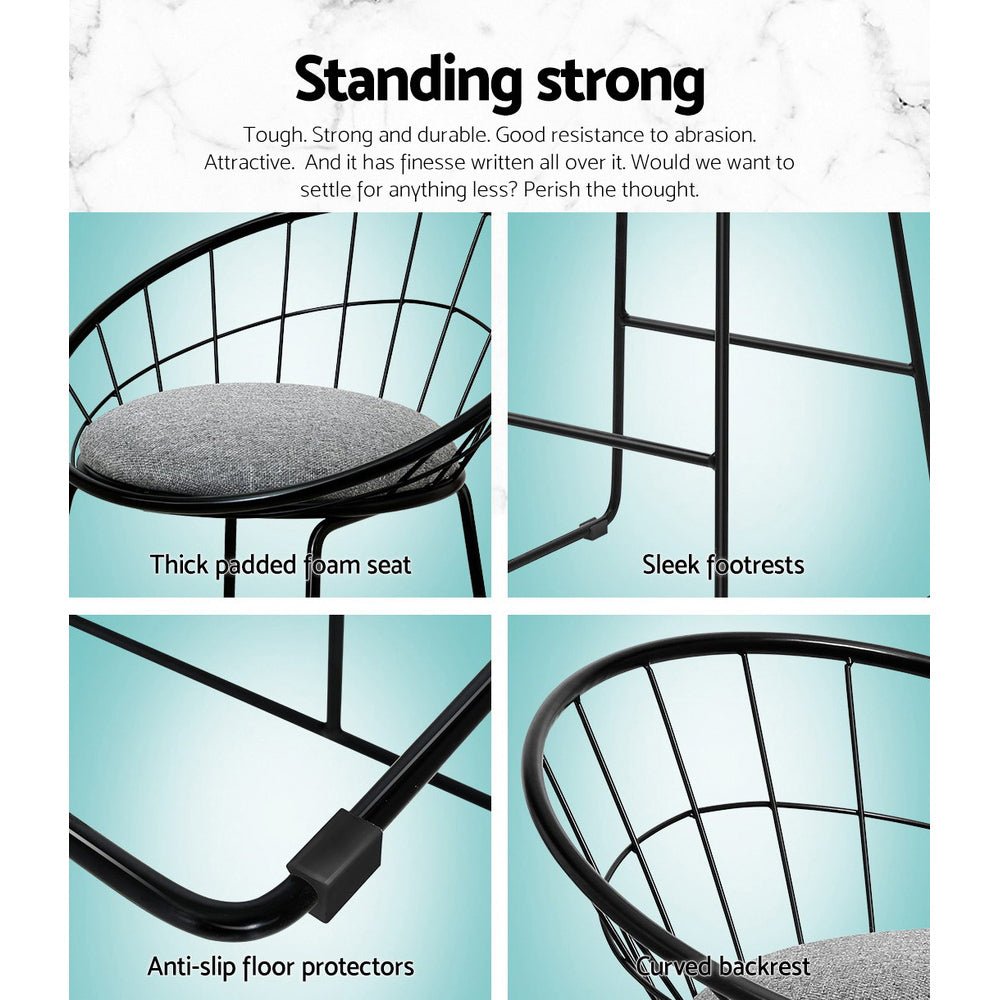 Nox Metal Padded Seat Bar Stools 65cm Grey (Set of 2) - Barstool Express