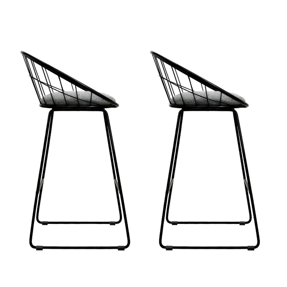 Nox Metal Padded Seat Bar Stools 65cm Grey (Set of 2) - Barstool Express