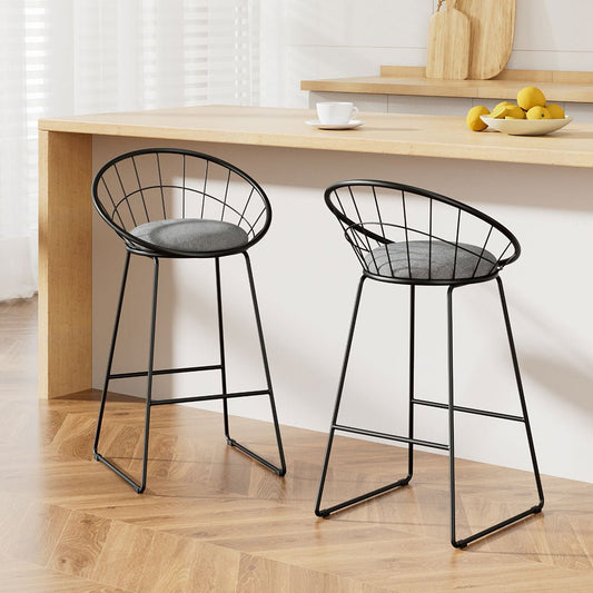 Nox Metal Padded Seat Bar Stools 65cm Grey (Set of 2) - Barstool Express