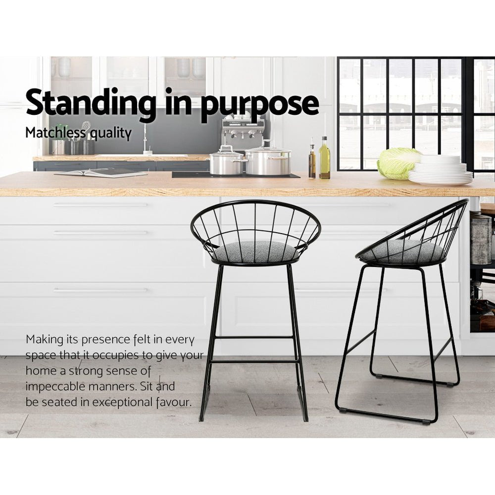 Nox Metal Padded Seat Bar Stools 65cm Grey (Set of 4) - Barstool Express